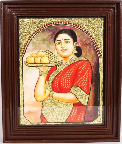 Thanjavur-Painting-Lady-with-Fruit-Plate