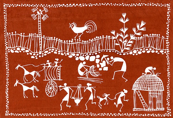 village-scene-in-warli-tribal-art-jey-manokaran The Warli tribe is one of the largest in India, located outside of Mumbai