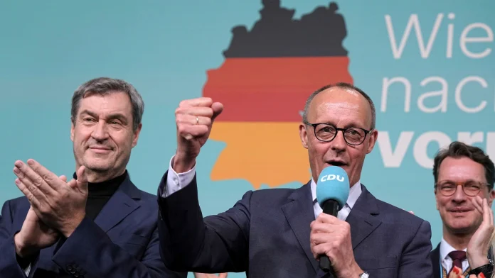 riedrich Merz delivers a victory speech after winning Germany’s 2025 federal election, set to become the next Chancellor.